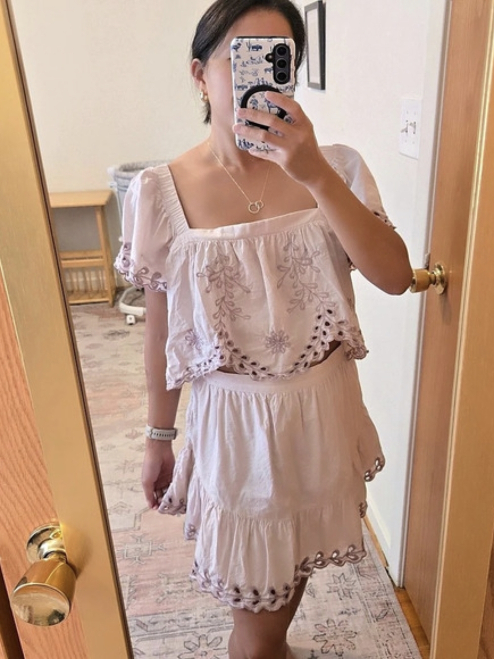 American Eagle Embroidered Eyelet Crop Top And Skirt Set In Hushed Violet Small